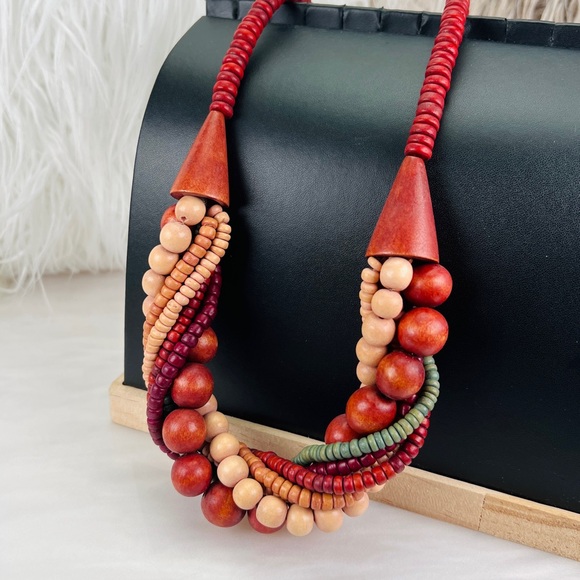 Vintage Multicolor Chunky Bohemian Tribal Chic Beaded Necklace - Picture 3 of 8